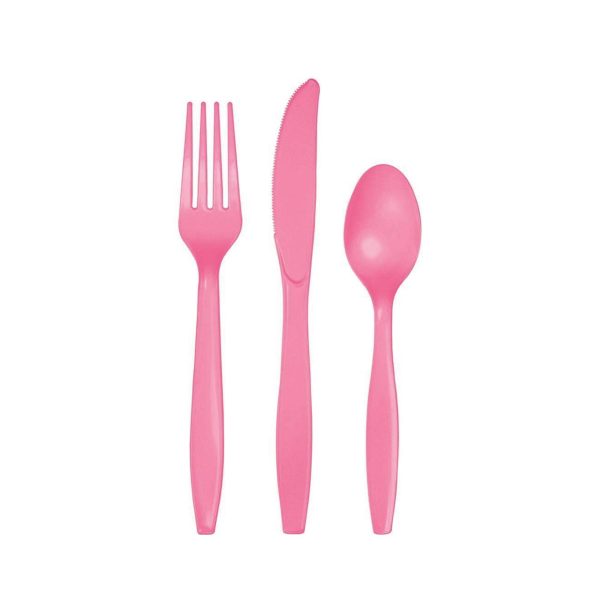 Candy Pink Premium Plastic Cutlery Set for 8 on Sale