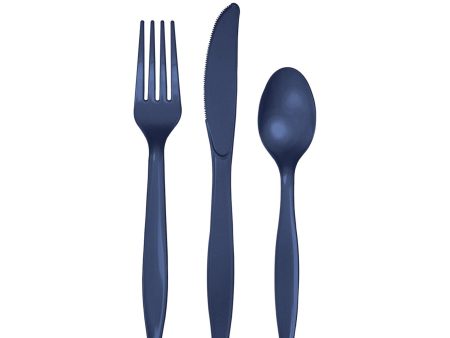 Navy Plastic Cutlery Set for 8 Supply