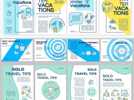 Winter vacations brochure template set Hot on Sale