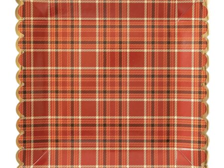 Fall Plaid Scalloped Square Lunch Plates 8ct Cheap