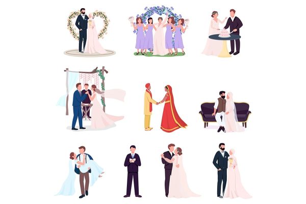 Happy newlyweds couples vector character set Online Sale