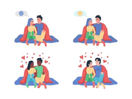 Couple under blanket semi flat color vector character set on Sale