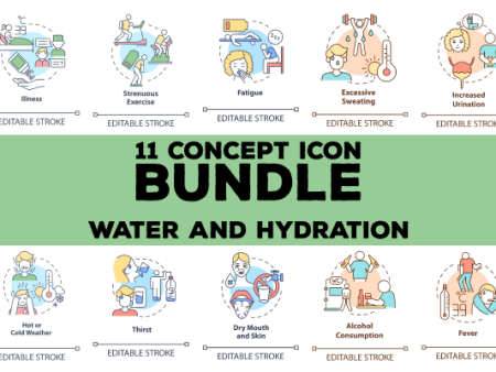 Water and hydration concept icons bundle. Editable Stroke on Sale