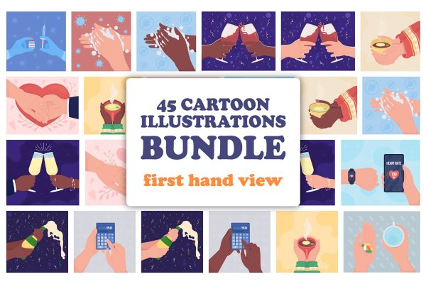 Holding hands flat color vector illustration bundle Supply