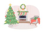 Christmas living room decor 2D vector isolated illustration Cheap