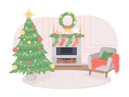 Christmas living room decor 2D vector isolated illustration Cheap