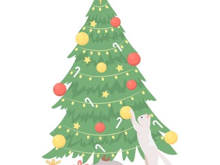 Cat playing with christmas tree semi flat color vector character Online Sale