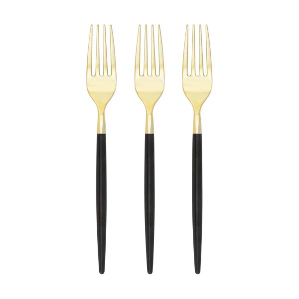 Black & Gold Plastic Forks 32ct Online now