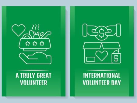 Annual volunteer week celebration postcard with linear glyph icon set Online Hot Sale