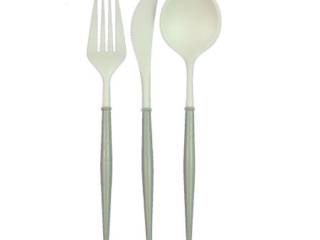 Gray & White Plastic Cutlery Set for 4 For Cheap