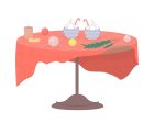 Festive table with Christmas ornaments, food semi flat color vector object Discount