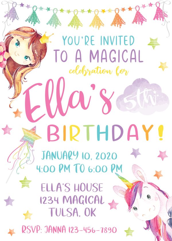 Magical Unicorn Birthday Party Invitation For Sale