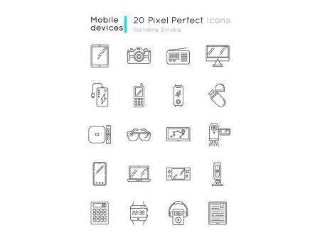 Mobile devices pixel perfect linear icons set For Cheap