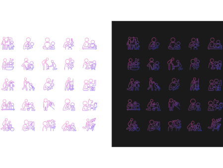 Parent and child interaction gradient icons set for dark and light mode For Cheap