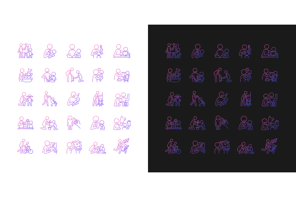 Parent and child interaction gradient icons set for dark and light mode For Cheap