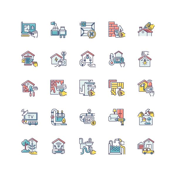 Building and repair house RGB color icons set Online Hot Sale