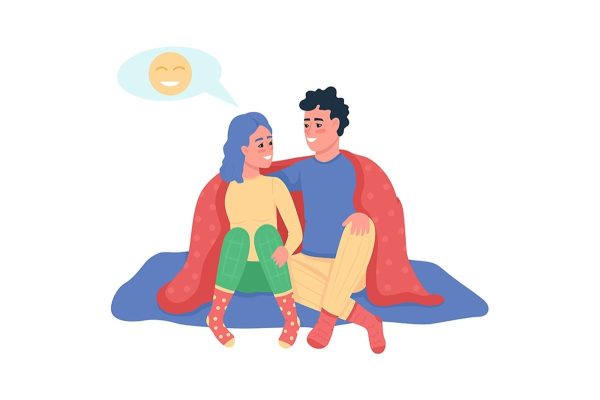 Couple under blanket semi flat color vector character set on Sale