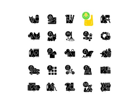 Recycled materials black glyph icons set on white space Cheap