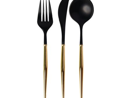 Gold & Black Plastic Cutlery Set for 8 Discount