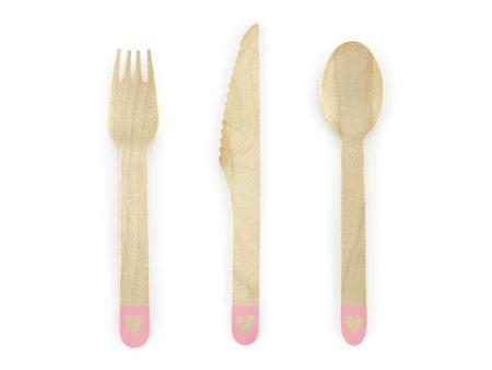 Pink Heart Wooden Cutlery Set for 6 on Sale