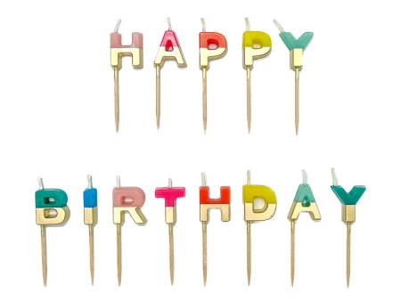 Rainbow & Gold Happy Birthday Candle Set Fashion