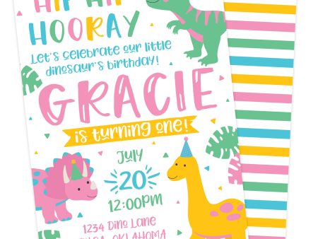 Girl Dinosaur Birthday Party Invitation For Cheap