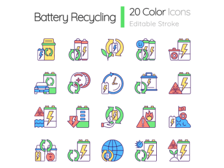 Battery recycling RGB color icons set Sale