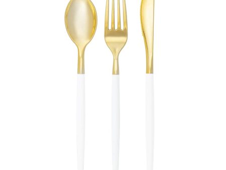 White & Gold Plastic Cutlery Set for 8 Online Sale