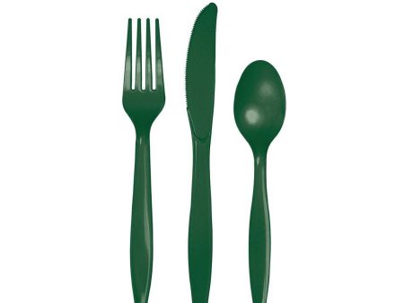 Hunter Green Premium Plastic Cutlery Set for 8 For Cheap