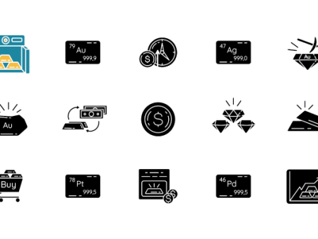 Precious metals and investment black glyph icons set Cheap