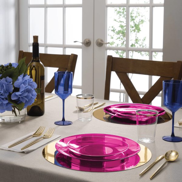 Transparent Hot Pink & Gold Rim Plastic Dinner Plates 10ct Online