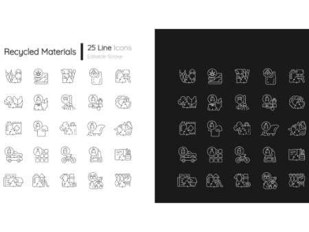 Recycled materials linear icons set for dark and light mode For Sale