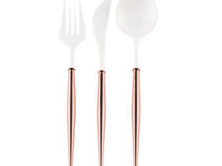 Rose Gold & White Plastic Cutlery Set for 8 Cheap