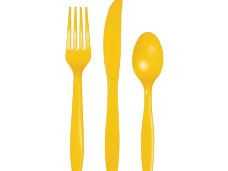 Yellow Premium Plastic Cutlery Set for 8 Supply