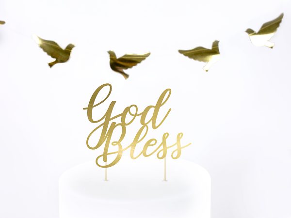 Metallic Gold God Bless Cake Topper Hot on Sale