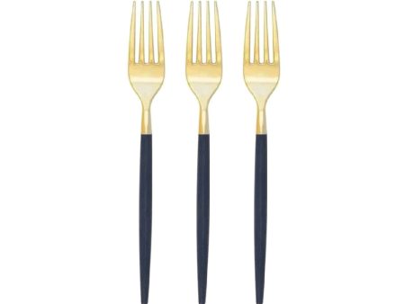 Navy & Gold Plastic Forks 32ct For Discount