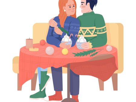 Christmas date with hot drinks for couple semi flat color vector characters Hot on Sale