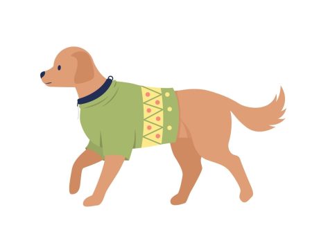 Cute big dog with christmas sweater outfit semi flat color vector character Online Hot Sale