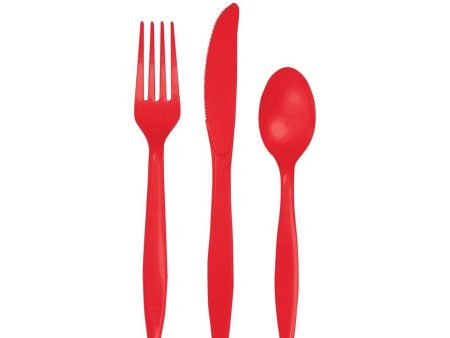 Red Premium Plastic Cutlery Set for 8 Supply