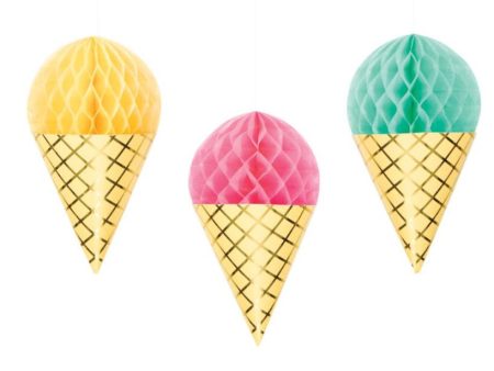 Ice Cream Cone Honeycomb Decorations 3ct Online now