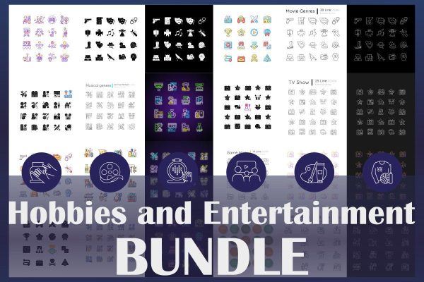 Hobbies and entertainment icons bundle Hot on Sale