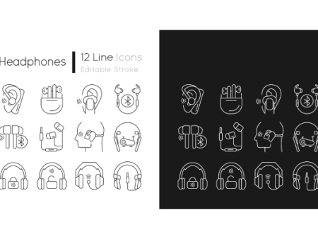 Different types of headphones linear icons set for dark and light mode For Cheap