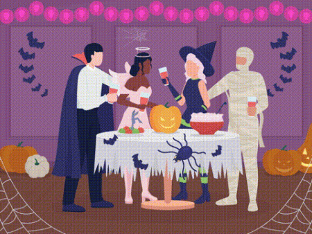 Animated spooky banquet illustration Online now