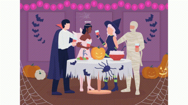 Animated spooky banquet illustration Online now