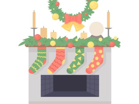 Decorating fireplace for cozy christmas night semi flat color vector object Online Sale