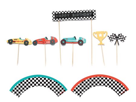 Vintage Race Car Cupcake Toppers & Wrappers Hot on Sale