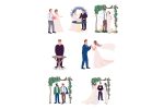 Happy newlyweds couples vector character set For Sale