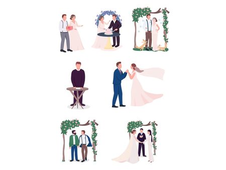 Happy newlyweds couples vector character set For Sale