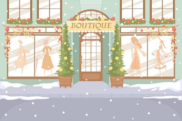 Boutique facade flat color vector illustration Sale