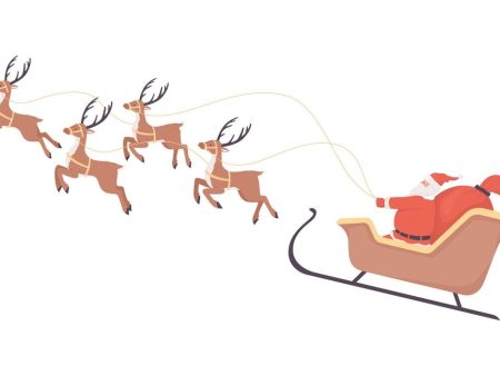 Santa Claus sleigh and reindeers semi flat color vector characters Cheap